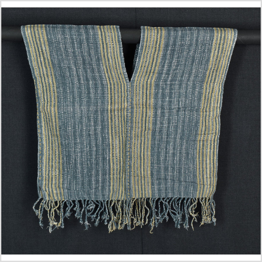 Natural organic dye cotton, handwoven neutral earth tone tribal textile, Karen Hmong fabric, Thai striped boho throw CLE34