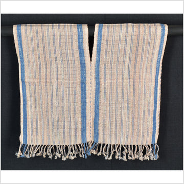 Natural organic dye cotton, handwoven neutral earth tone tribal textile, Karen Hmong fabric, Thai striped boho throw CLE35