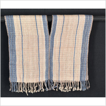 Natural organic dye cotton, handwoven neutral earth tone tribal textile, Karen Hmong fabric, Thai striped boho throw CLE36