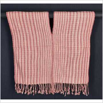 Natural organic dye cotton, handwoven neutral earth tone tribal textile, Karen Hmong fabric, Thai striped boho throw CLE37