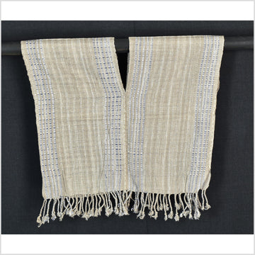 Natural organic dye cotton, handwoven neutral earth tone tribal textile, Karen Hmong fabric, Thai striped boho throw CLE42