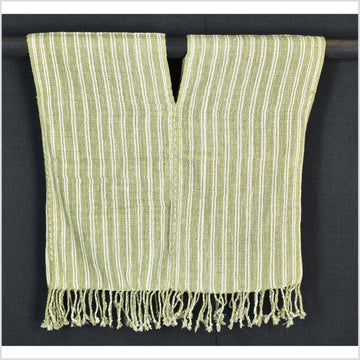 Natural organic dye cotton, handwoven neutral earth tone tribal textile, Karen Hmong fabric, Thai striped boho throw CLE43