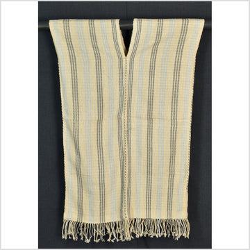 Natural organic dye cotton, handwoven neutral earth tone tribal textile, Karen Hmong fabric, Thai striped boho throw CLE44