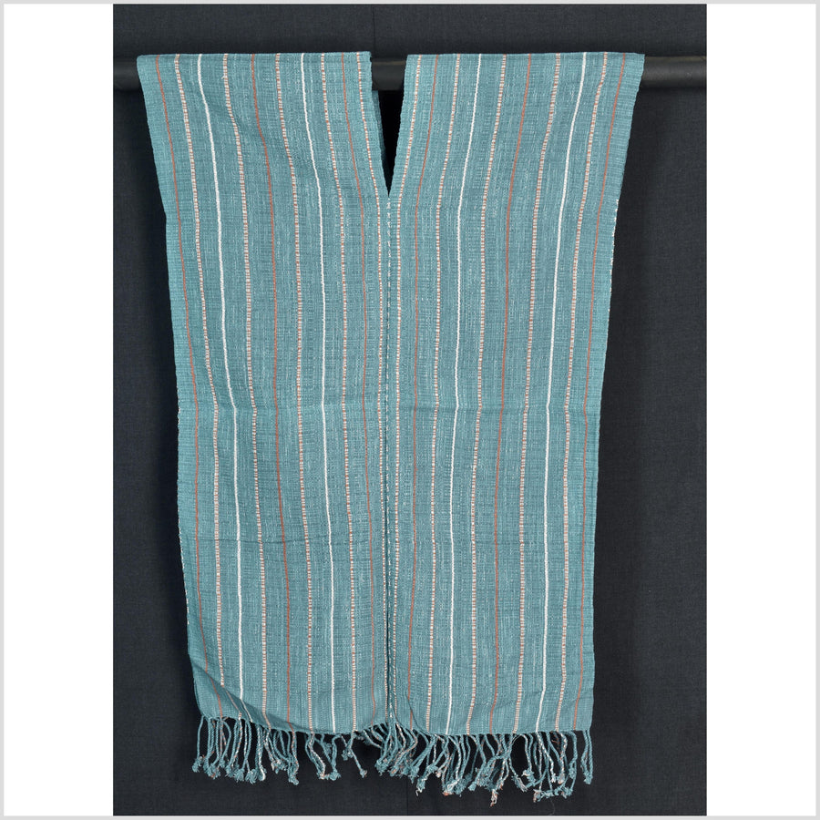 Natural organic dye cotton, handwoven neutral earth tone tribal textile, Karen Hmong fabric, Thai striped boho throw CLE45