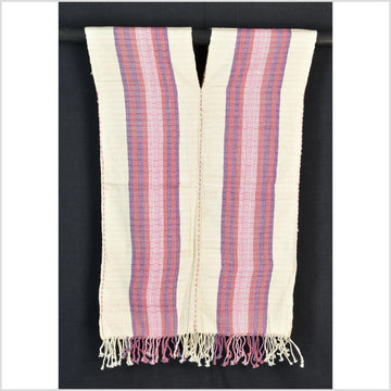 Natural organic dye cotton, handwoven neutral earth tone tribal textile, Karen Hmong fabric, Thai striped boho throw CLE46
