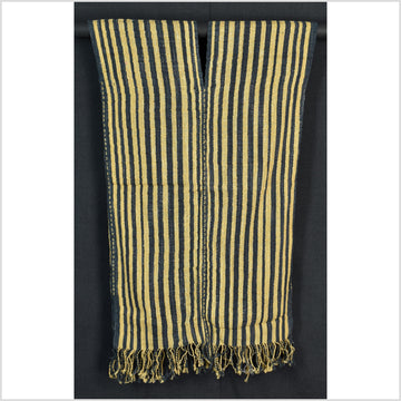 Natural organic dye cotton, handwoven neutral earth tone tribal textile, Karen Hmong fabric, Thai striped boho throw CLE47