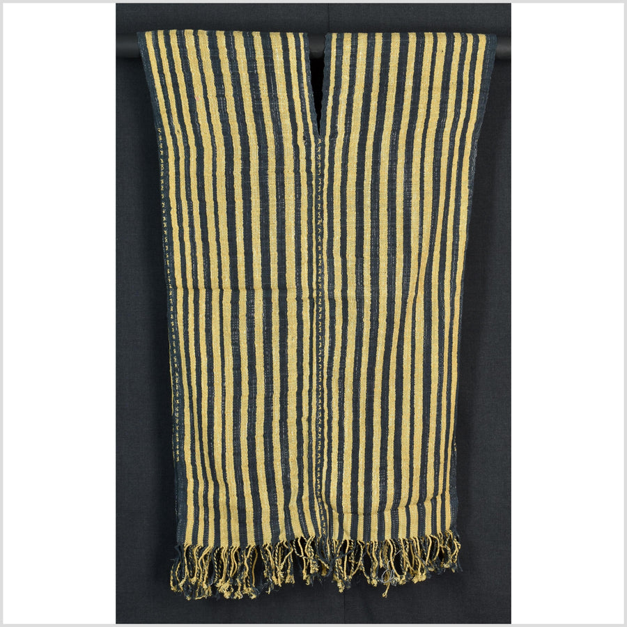 Natural organic dye cotton, handwoven neutral earth tone tribal textile, Karen Hmong fabric, Thai striped boho throw CLE47