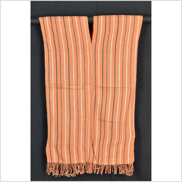 Natural organic dye cotton, handwoven neutral earth tone tribal textile, Karen Hmong fabric, Thai striped boho throw CLE49