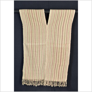 Natural organic dye cotton, handwoven neutral earth tone tribal textile, Karen Hmong fabric, Thai striped boho throw CLE50