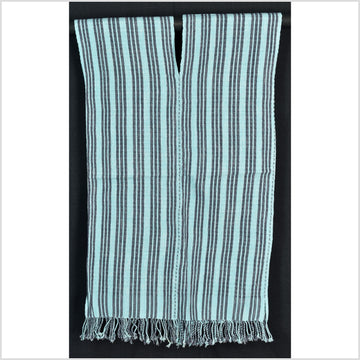 Natural organic dye cotton, handwoven neutral earth tone tribal textile, Karen Hmong fabric, Thai striped boho throw CLE51