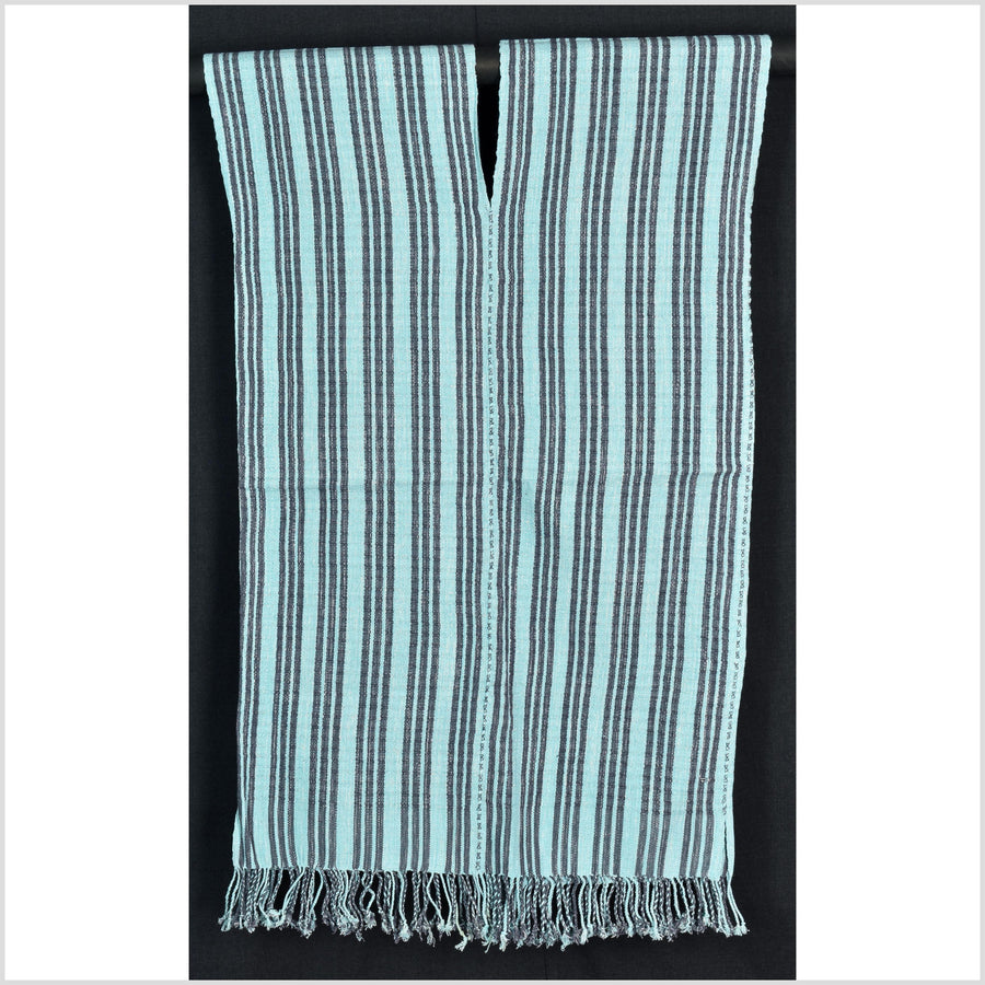 Natural organic dye cotton, handwoven neutral earth tone tribal textile, Karen Hmong fabric, Thai striped boho throw CLE51