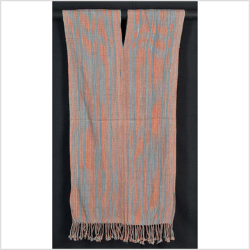 Natural organic dye cotton, handwoven neutral earth tone tribal textile, Karen Hmong fabric, Thai striped boho throw CLE52