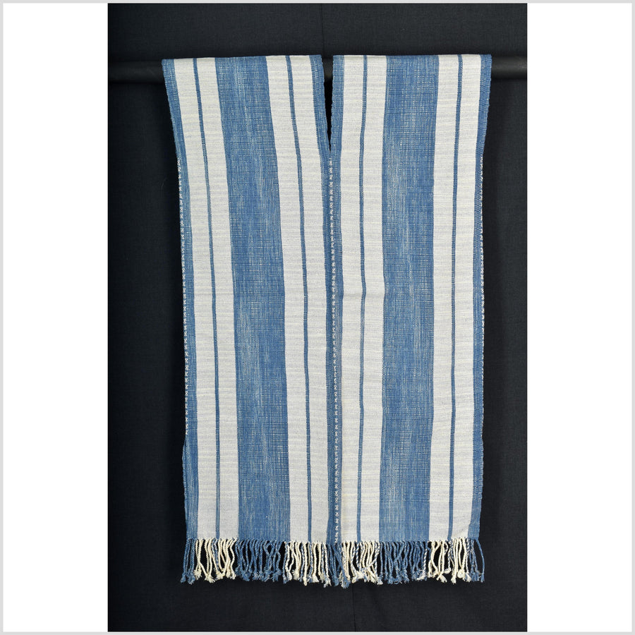 Natural organic dye cotton, handwoven neutral earth tone tribal textile, Karen Hmong fabric, Thai striped boho throw CLE54