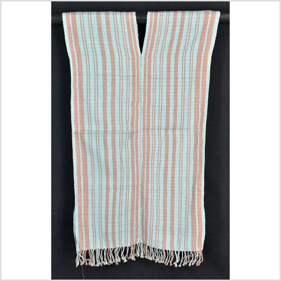 Natural organic dye cotton, handwoven neutral earth tone tribal textile, Karen Hmong fabric, Thai striped boho throw CLE55