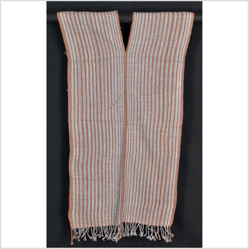 Natural organic dye cotton, handwoven neutral earth tone tribal textile, Karen Hmong fabric, Thai striped boho throw CLE56