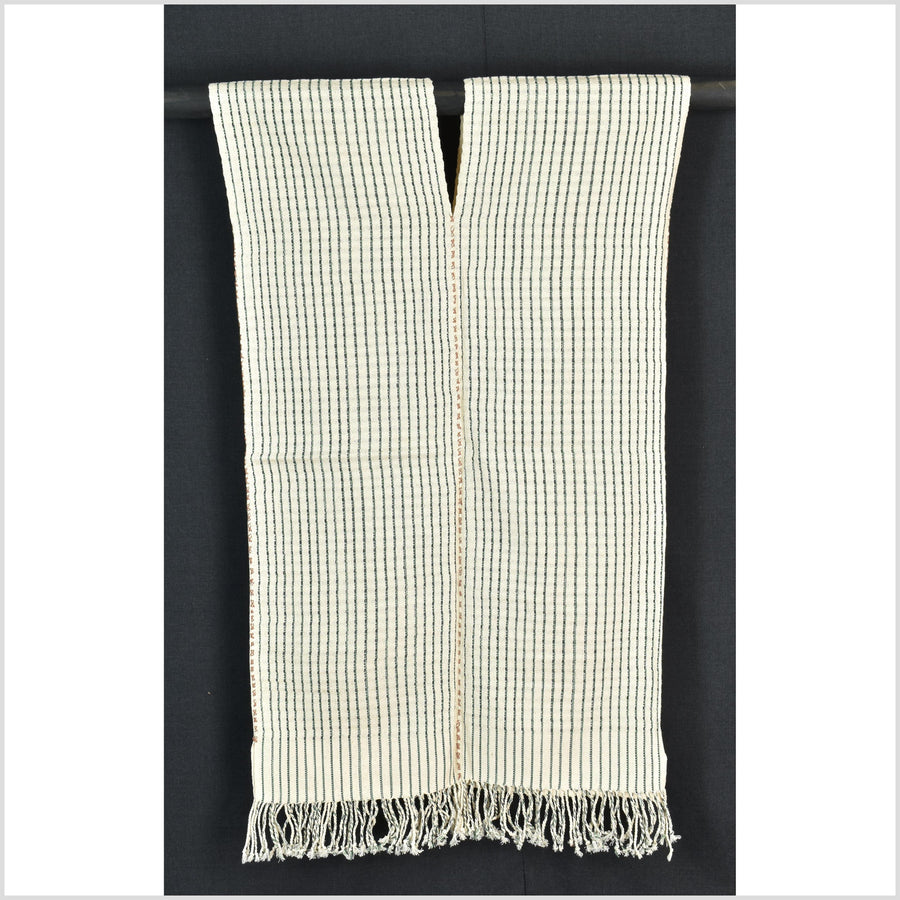 Natural organic dye cotton, handwoven neutral earth tone tribal textile, Karen Hmong fabric, Thai striped boho throw CLE57