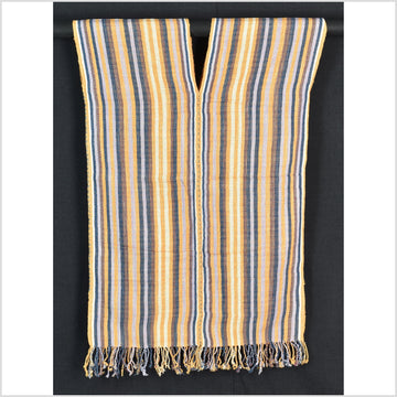 Natural organic dye cotton, handwoven neutral earth tone tribal textile, Karen Hmong fabric, Thai striped boho throw CLE58