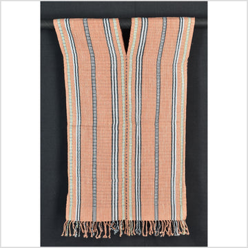 Natural organic dye cotton, handwoven neutral earth tone tribal textile, Karen Hmong fabric, Thai striped boho throw CLE59