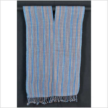 Natural organic dye cotton, handwoven neutral earth tone tribal textile, Karen Hmong fabric, Thai striped boho throw CLE60