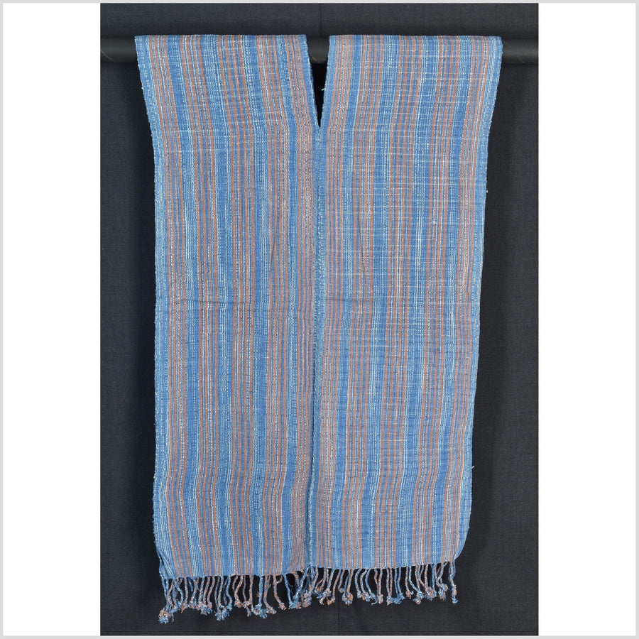 Natural organic dye cotton, handwoven neutral earth tone tribal textile, Karen Hmong fabric, Thai striped boho throw CLE60