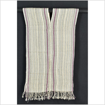 Natural organic dye cotton, handwoven neutral earth tone tribal textile, Karen Hmong fabric, Thai striped boho throw CLE61