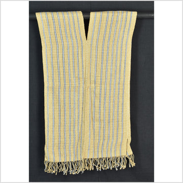 Natural organic dye cotton, handwoven neutral earth tone tribal textile, Karen Hmong fabric, Thai striped boho throw CLE64
