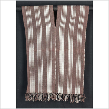 Natural organic dye cotton, handwoven neutral earth tone tribal textile, Karen Hmong fabric, Thai striped boho throw CLE65