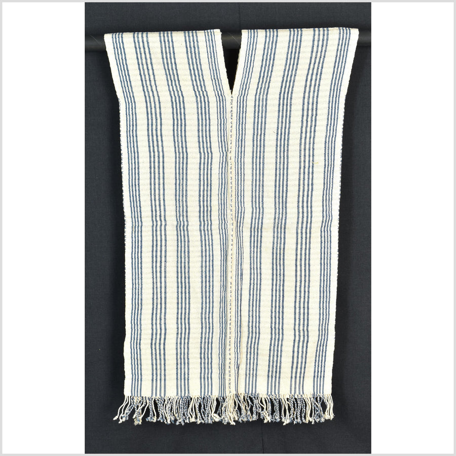 Natural organic dye cotton, handwoven neutral earth tone tribal textile, Karen Hmong fabric, Thai striped boho throw CLE66