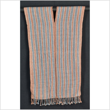 Natural organic dye cotton, handwoven neutral earth tone tribal textile, Karen Hmong fabric, Thai striped boho throw CLE67