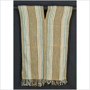 Natural organic dye cotton, handwoven neutral earth tone tribal textile, Karen Hmong fabric, Thai striped boho throw CLE68