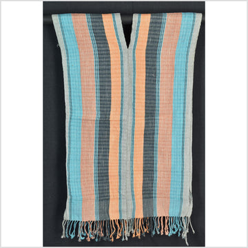 Natural organic dye cotton, handwoven neutral earth tone tribal textile, Karen Hmong fabric, Thai striped boho throw CLE69