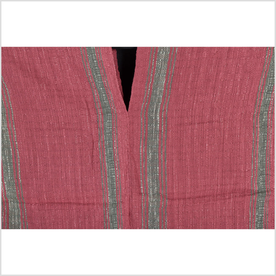 Natural organic dye cotton, handwoven neutral earth tone tribal textile, Karen Hmong fabric, Thai striped boho throw CLE6