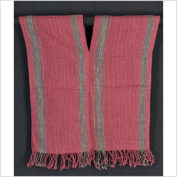 Natural organic dye cotton, handwoven neutral earth tone tribal textile, Karen Hmong fabric, Thai striped boho throw CLE6
