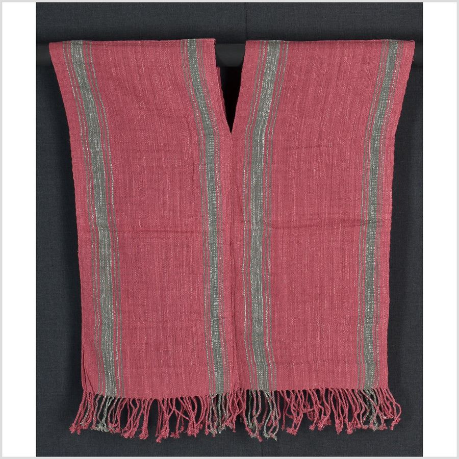 Natural organic dye cotton, handwoven neutral earth tone tribal textile, Karen Hmong fabric, Thai striped boho throw CLE6