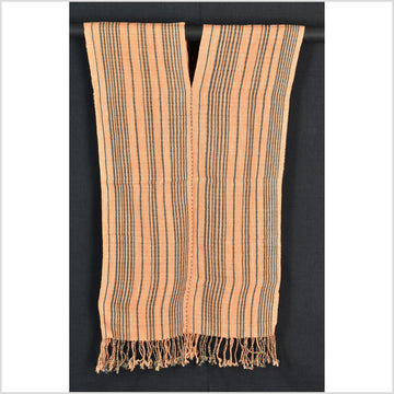 Natural organic dye cotton, handwoven neutral earth tone tribal textile, Karen Hmong fabric, Thai striped boho throw CLE70