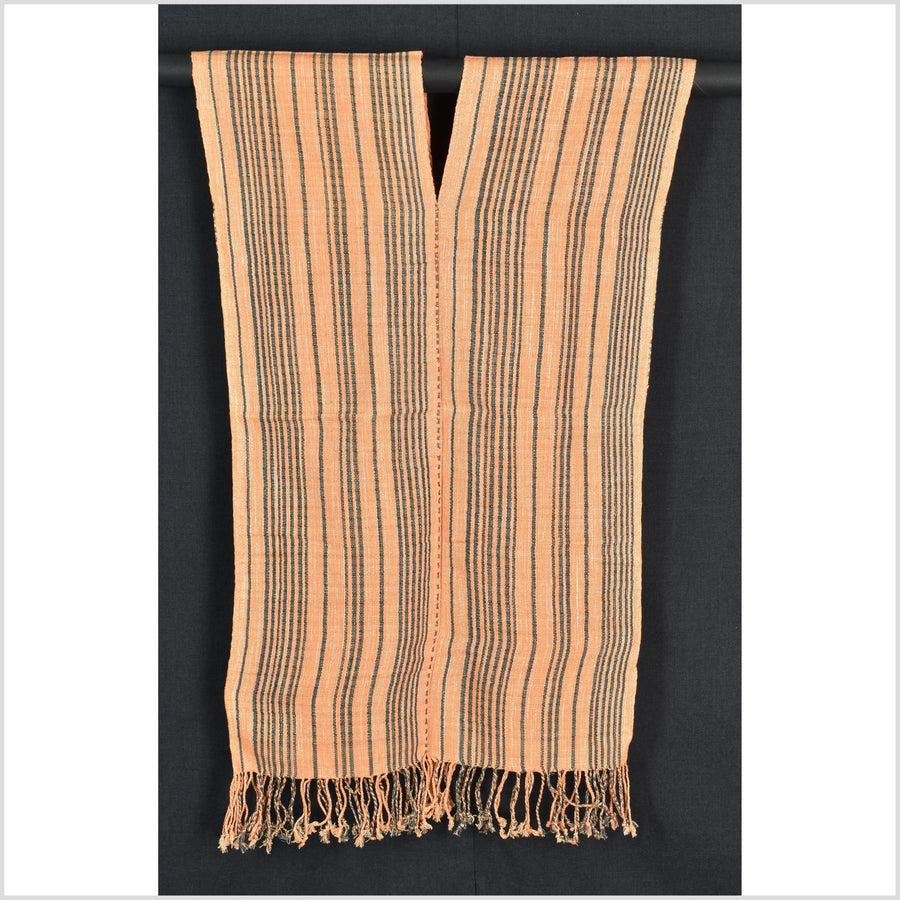 Natural organic dye cotton, handwoven neutral earth tone tribal textile, Karen Hmong fabric, Thai striped boho throw CLE70