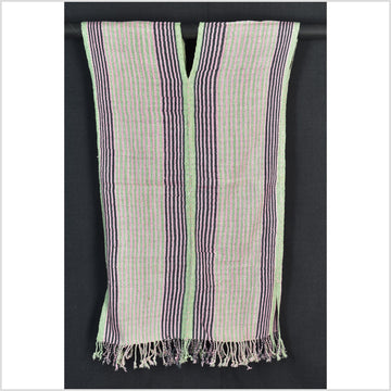 Natural organic dye cotton, handwoven neutral earth tone tribal textile, Karen Hmong fabric, Thai striped boho throw CLE71