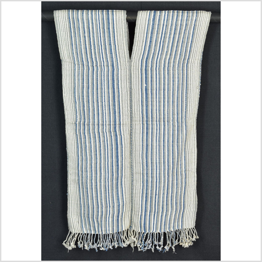 Natural organic dye cotton, handwoven neutral earth tone tribal textile, Karen Hmong fabric, Thai striped boho throw CLE72