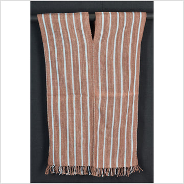 Natural organic dye cotton, handwoven neutral earth tone tribal textile, Karen Hmong fabric, Thai striped boho throw CLE73