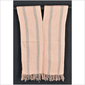 Natural organic dye cotton, handwoven neutral earth tone tribal textile, Karen Hmong fabric, Thai striped boho throw CLE74