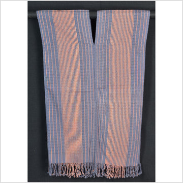 Natural organic dye cotton, handwoven neutral earth tone tribal textile, Karen Hmong fabric, Thai striped boho throw CLE75