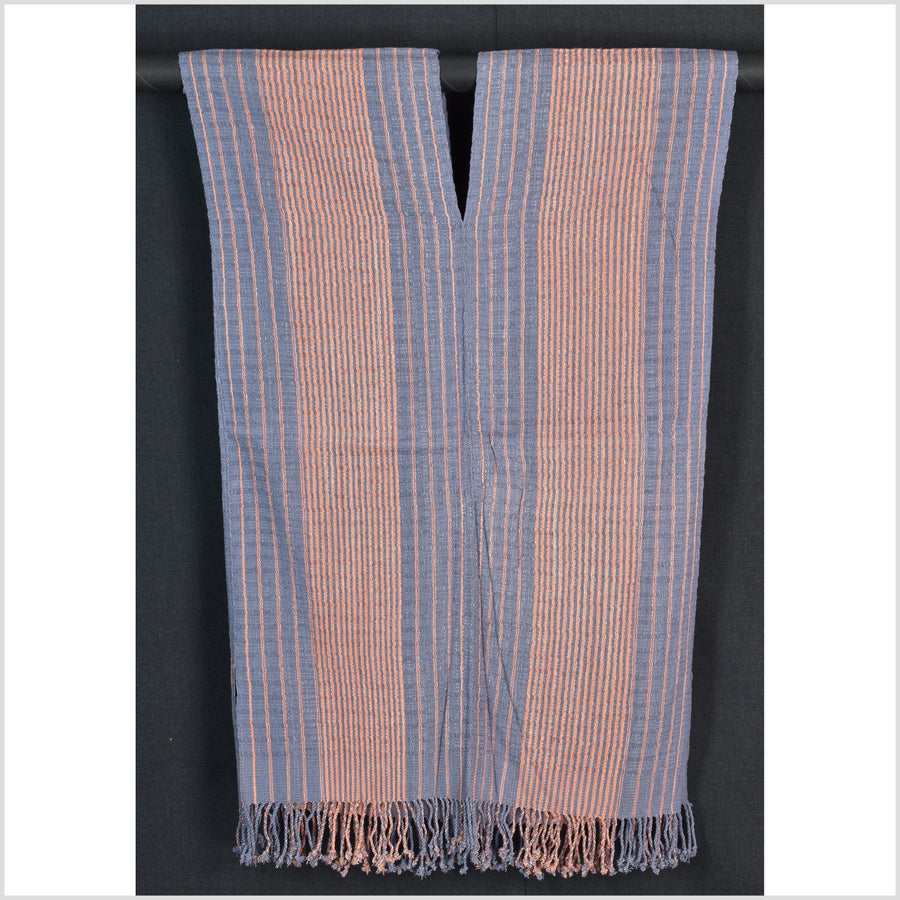 Natural organic dye cotton, handwoven neutral earth tone tribal textile, Karen Hmong fabric, Thai striped boho throw CLE75
