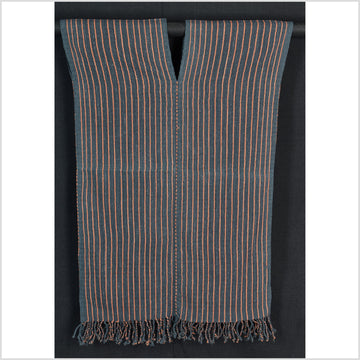 Natural organic dye cotton, handwoven neutral earth tone tribal textile, Karen Hmong fabric, Thai striped boho throw CLE77