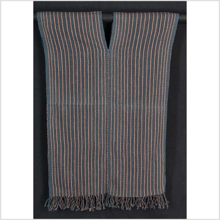 Natural organic dye cotton, handwoven neutral earth tone tribal textile, Karen Hmong fabric, Thai striped boho throw CLE77