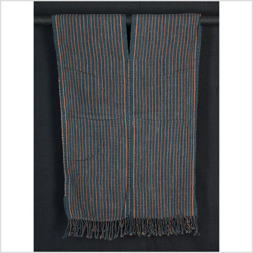 Natural organic dye cotton, handwoven neutral earth tone tribal textile, Karen Hmong fabric, Thai striped boho throw CLE78