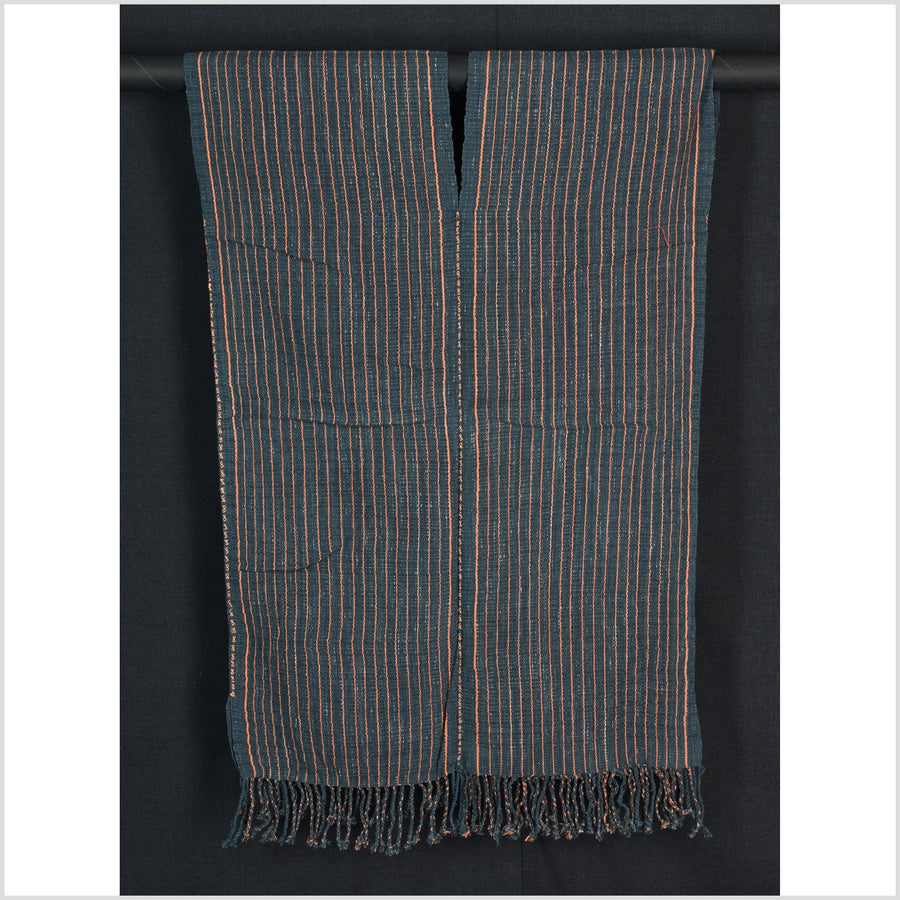 Natural organic dye cotton, handwoven neutral earth tone tribal textile, Karen Hmong fabric, Thai striped boho throw CLE78