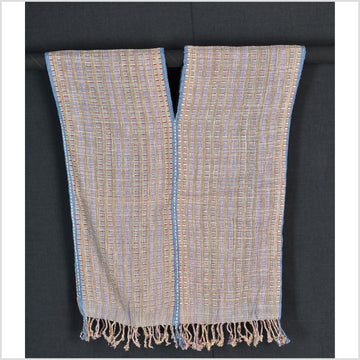 Natural organic dye cotton, handwoven neutral earth tone tribal textile, Karen Hmong fabric, Thai striped boho throw CLE7