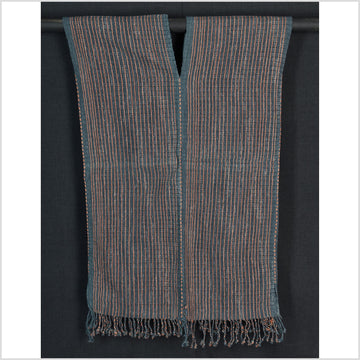 Natural organic dye cotton, handwoven neutral earth tone tribal textile, Karen Hmong fabric, Thai striped boho throw CLE80