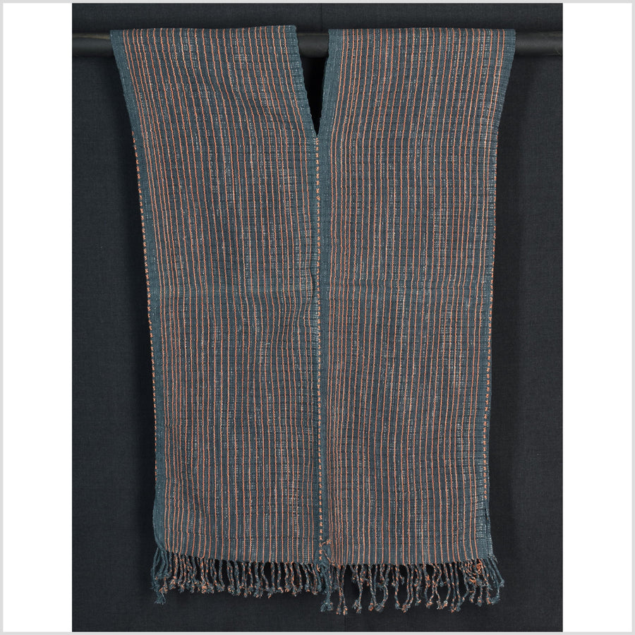 Natural organic dye cotton, handwoven neutral earth tone tribal textile, Karen Hmong fabric, Thai striped boho throw CLE80
