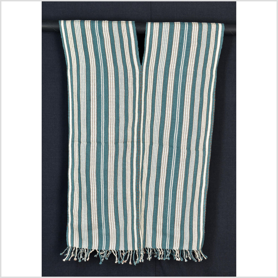 Natural organic dye cotton, handwoven neutral earth tone tribal textile, Karen Hmong fabric, Thai striped boho throw CLE82